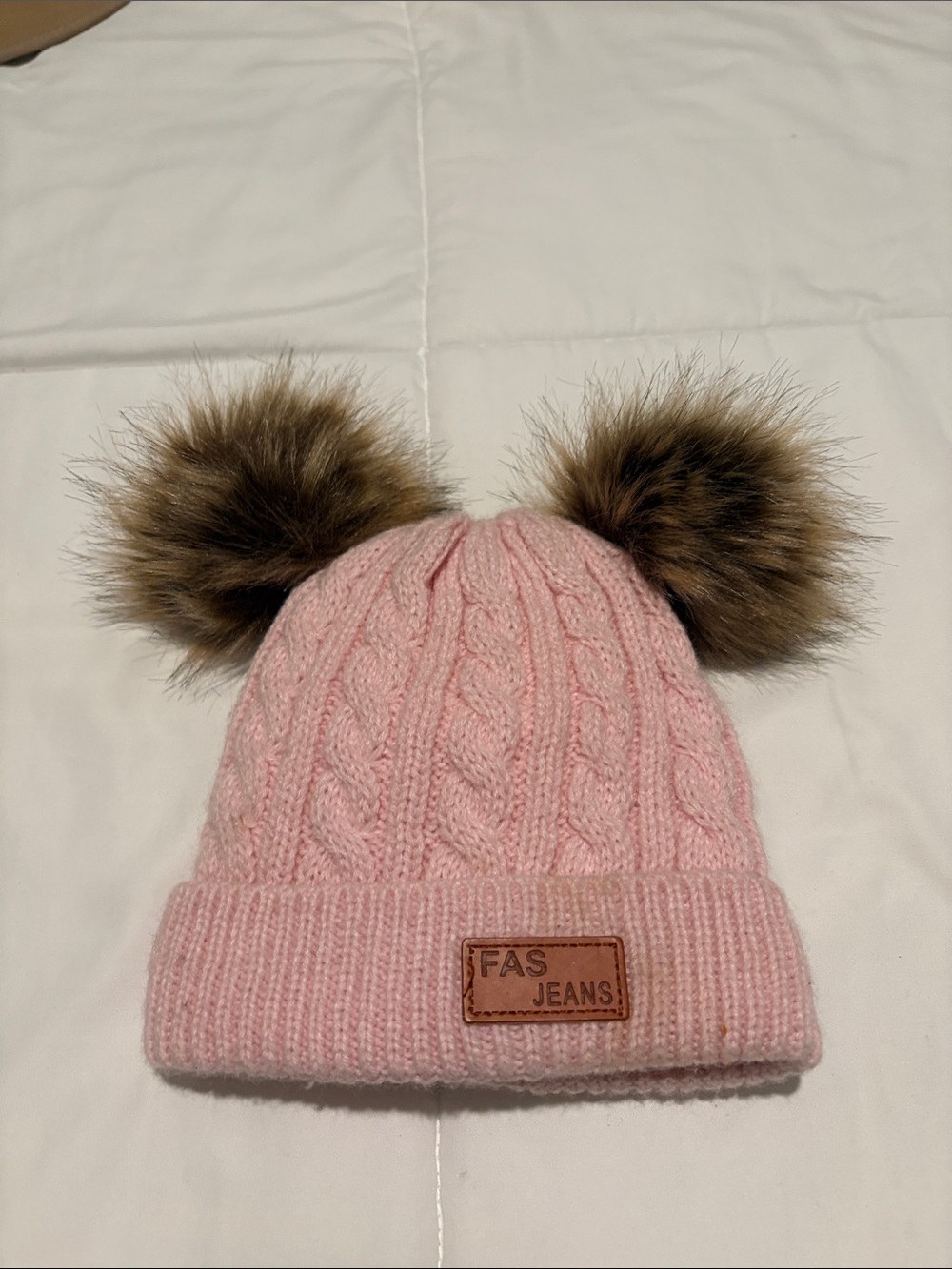 Pink Knit Double Pom Pom Beanie for Kids